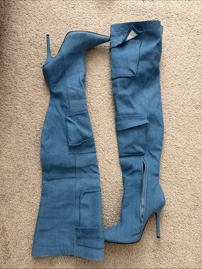 EGO Teal Over-the-Knee Stiletto Boots with Pocket Detail